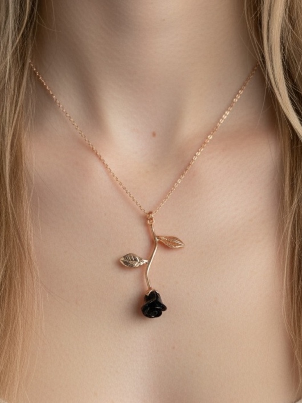 "Beauty & the Beast" Black Rose Simple Necklace